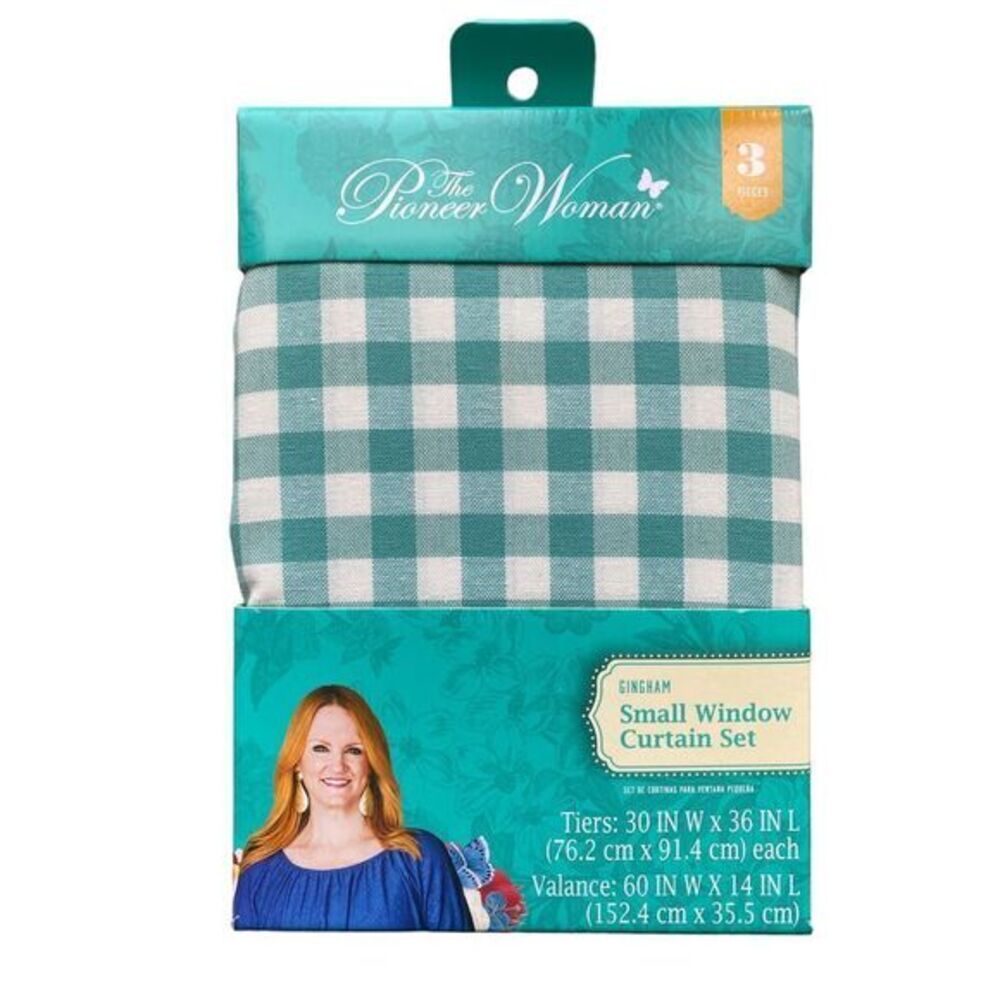 The Pioneer Woman Charming Check Gingham, Small Window 3 piece Curtain Set New!‎